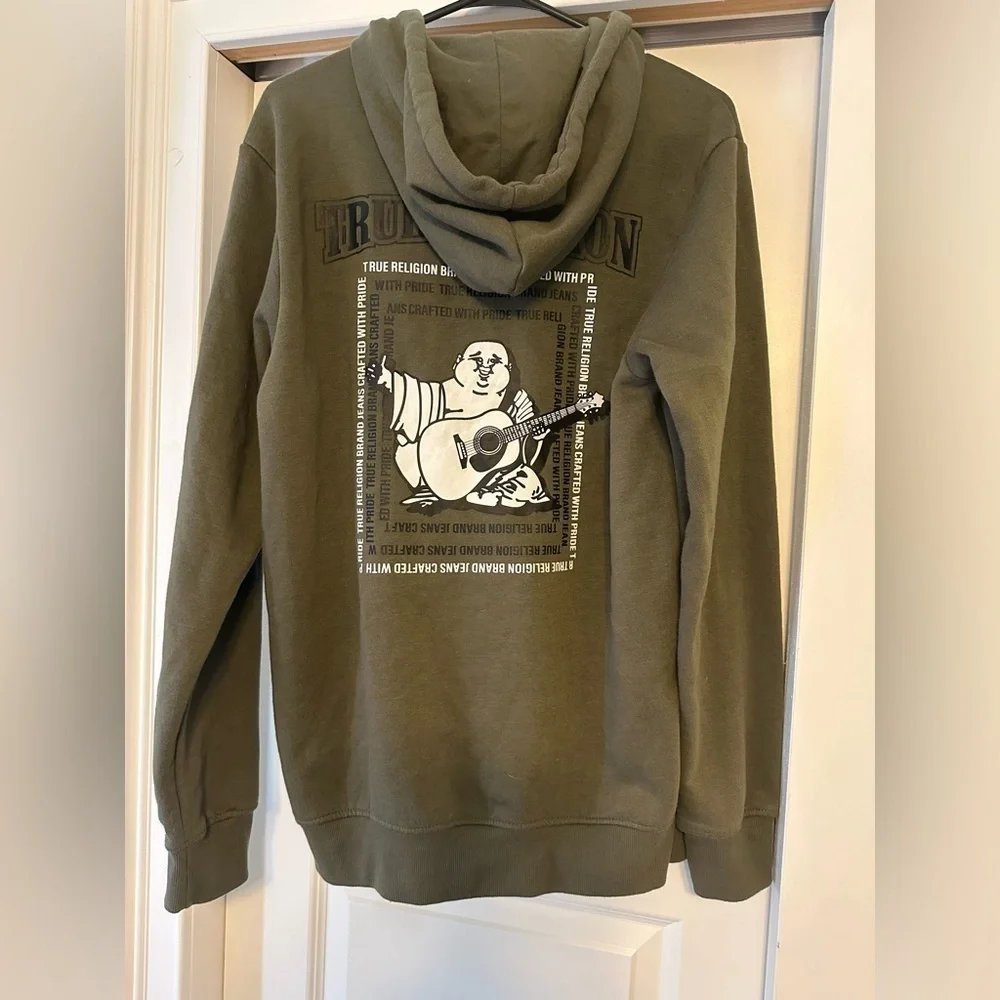 True Religion Radiant Buddha Full Zip Hoodie Size M Olive Green Casual NWOT